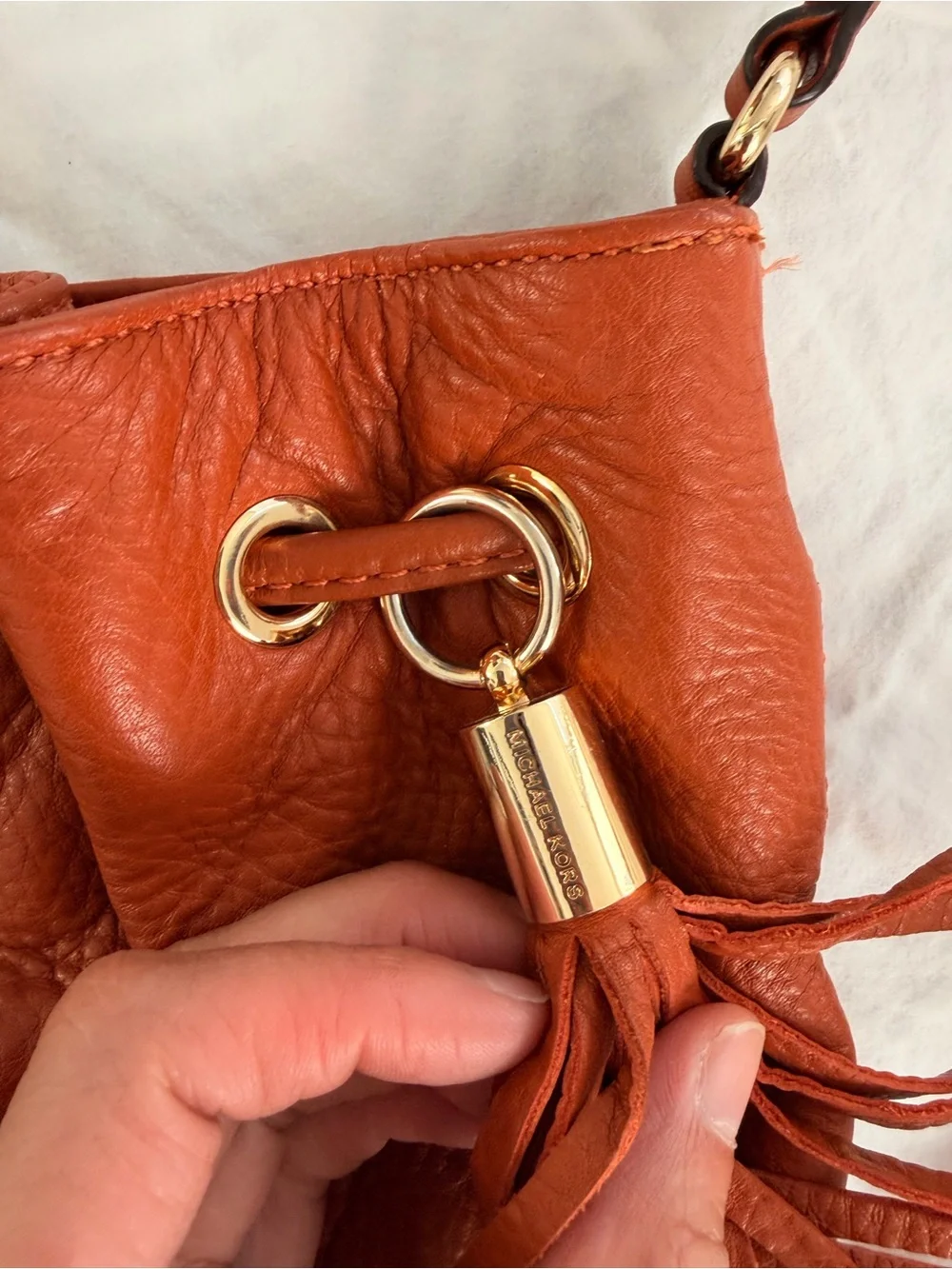 Michael Kors Orange Leather Bucket Crossbody